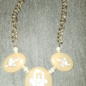 Gold Chain Necklace with Peach Enamel and Crystal Accents